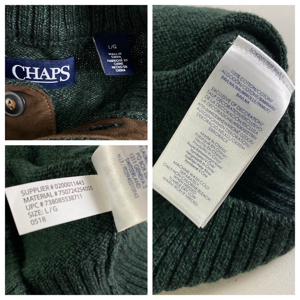 Chaps Forest Green Elbow Patch Pullover Henley Qu… - image 5